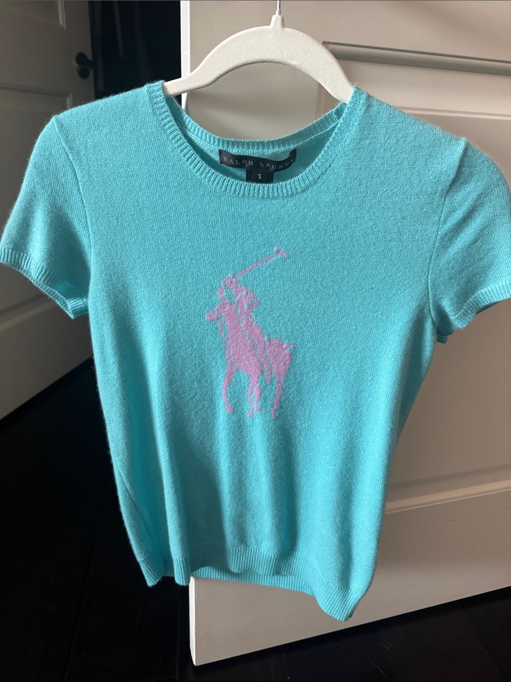 Ralph Lauren Aqua Short-Sleeve cashmere with Pink Pony small